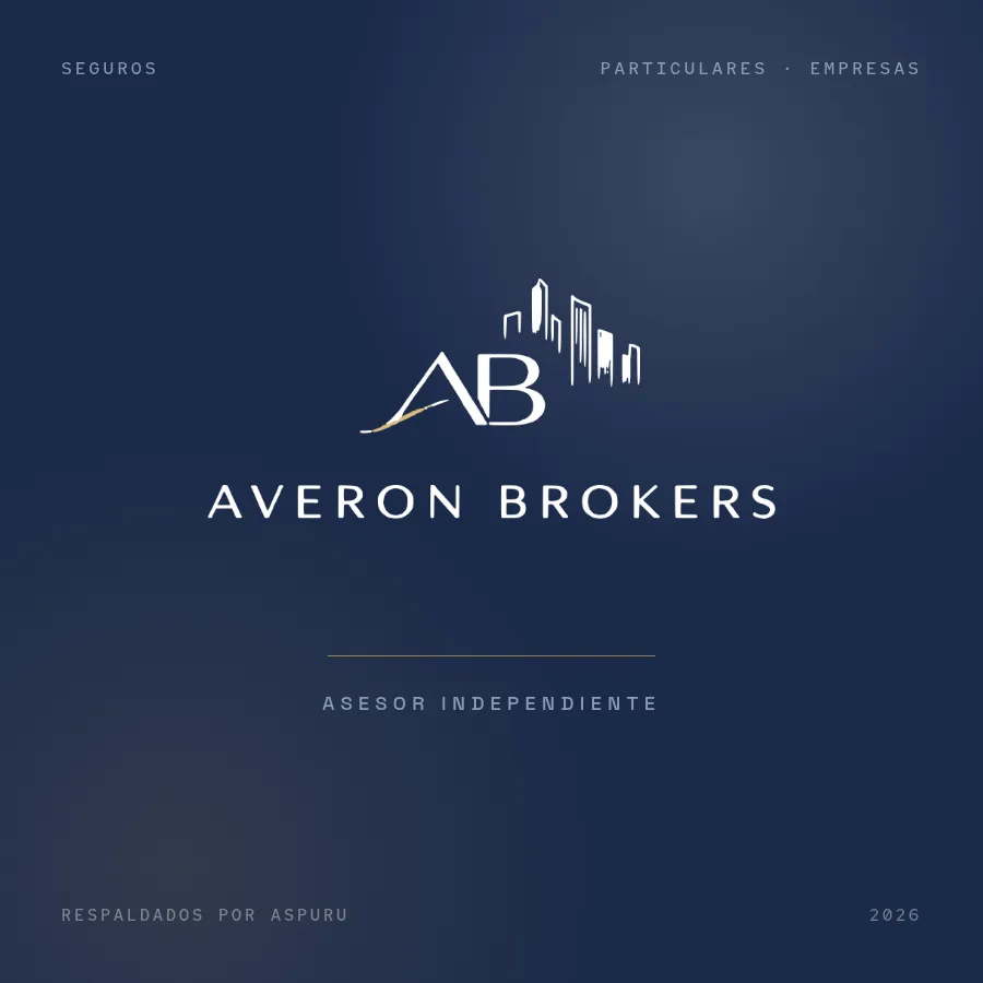 Recorte de Averon Brokers: monograma A—B dorado sobre azul marino